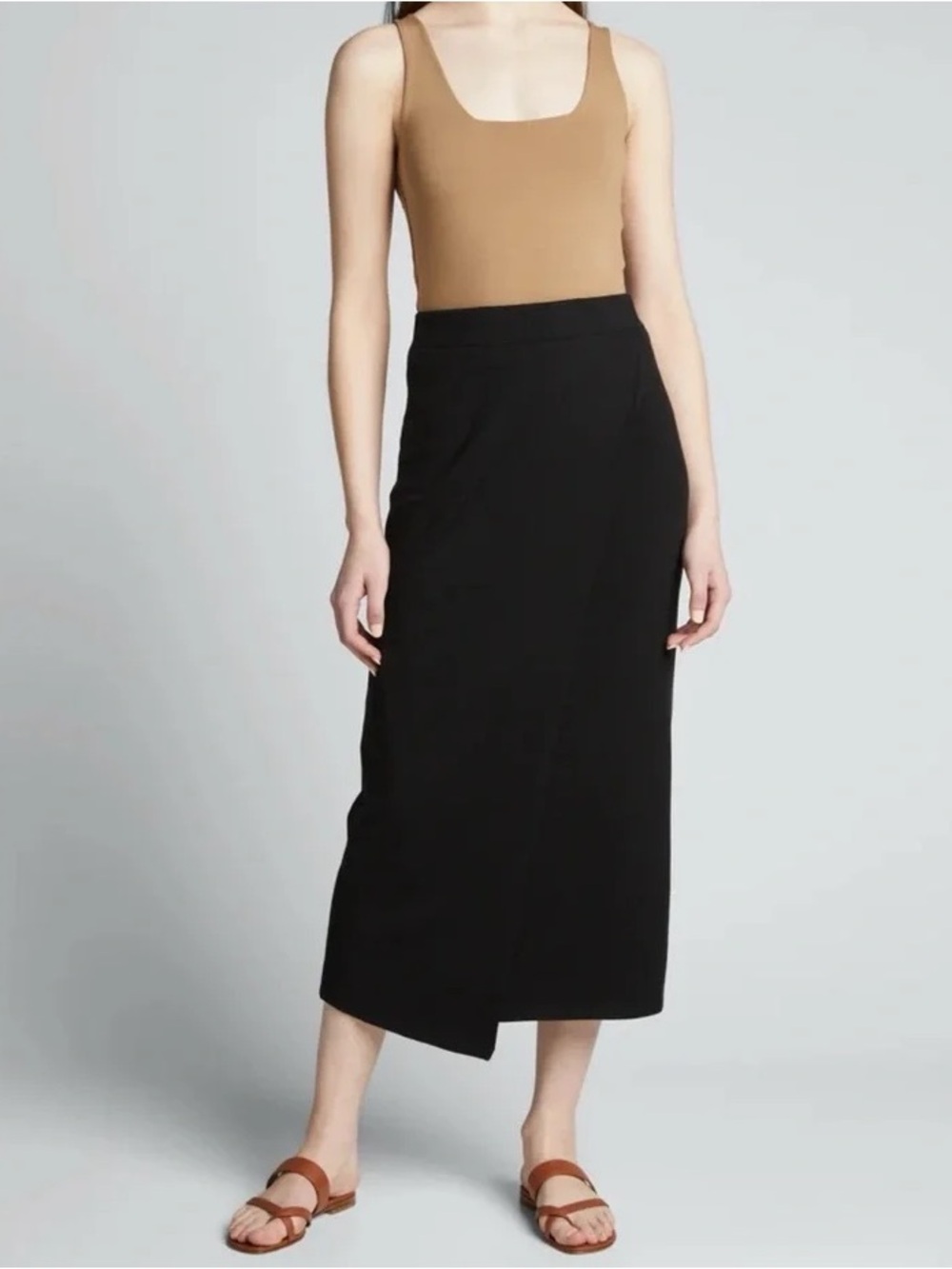 Vince black modal jersey wrap midi skirt